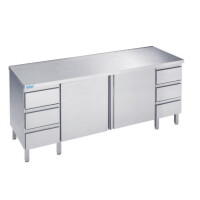 Stół do pracy 1600x600x900 mm z 2 półkami, 2 blokami 3 szuflad, 2 drzwiami skrzydłowymi i blatem bez rantu tylnego | RILLING, ASF 0616A S3B0