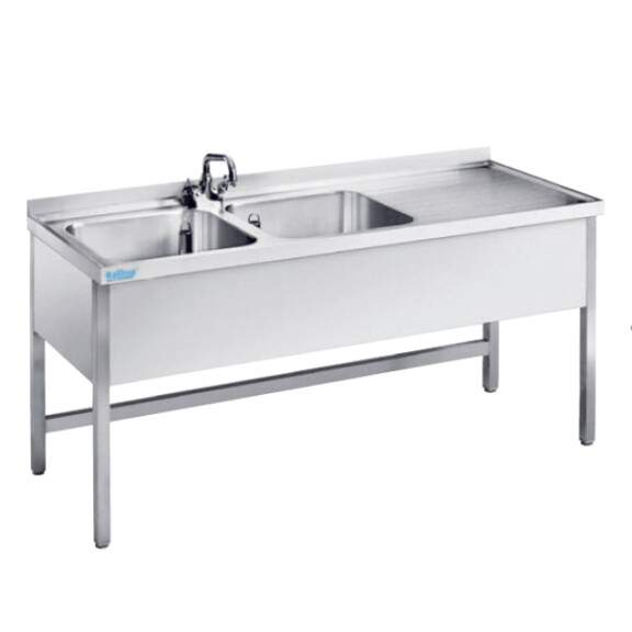 Blat ze zlewem dwukomorowym po prawej stronie 1800x600x900 mm | RILLING, ASA 0618C 2R00