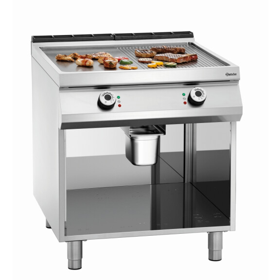 Elektryczna płyta grillowa 800x900x900 mm, gładka, ryflowana | BARTSCHER, 296511