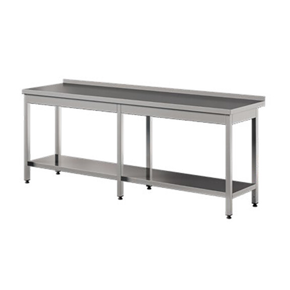 Stół przyścienny ze stali nierdzewnej z półką 2300x600x850 mm | ASBER, WT-236-PL-S
