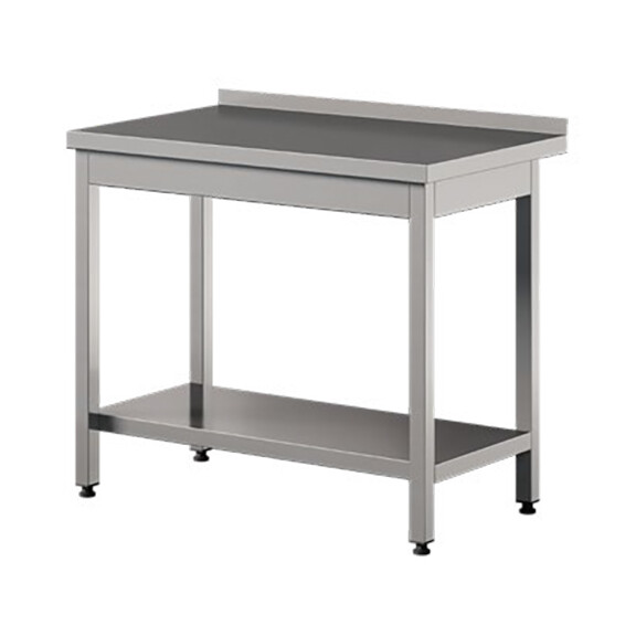 Stół przyścienny ze stali nierdzewnej z półką 1100x700x850 mm | ASBER, WT-117-PL-S