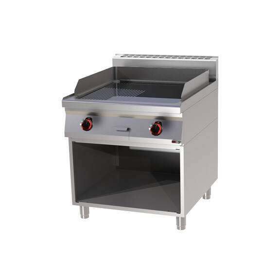 Chromowana płyta grillowa elektryczna – gładka/ryflowana, 800x900x900 mm, 12 kW | REDFOX, FTHRC 90/80 E