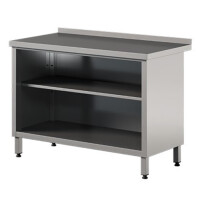 Stół przyścienny ze stali nierdzewnej z szafką otwartą, bez drzwi 1800x600x850 mm | ASBER, WT-186-PL-2S