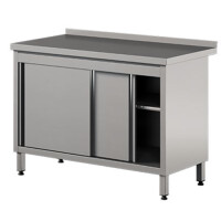 Stół przyścienny ze stali nierdzewnej z szafką, drzwi suwane 1100x700x850 mm | ASBER, WM-117-PL-2SD