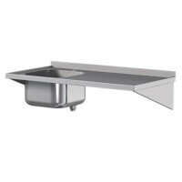 Blat przyścienny ze stali nierdzewnej ze zlewem, podwieszany, bez nóg 1600x600 mm | ASBER, DTS-166/1-PL-L