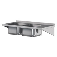 Blat przyścienny ze stali nierdzewnej ze dwoma zlewami, podwieszany, bez nóg 1700x700 mm | ASBER, DTS-177/2-PL-L