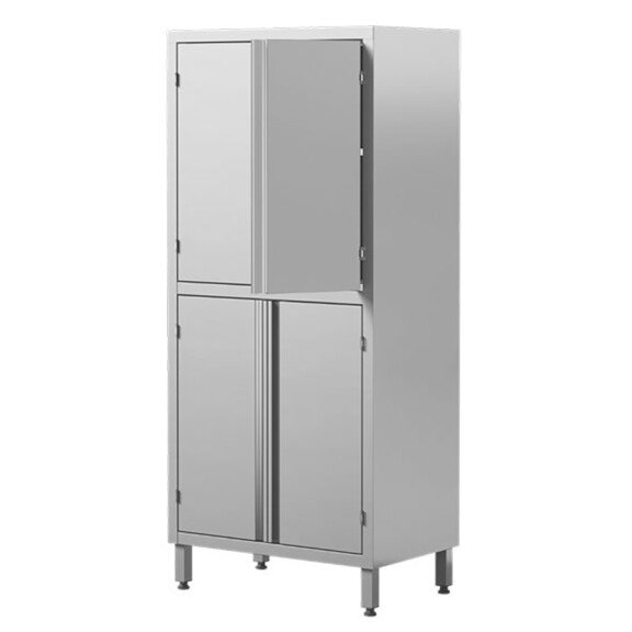 Szafa magazynowa ze stali nierdzewnej z drzwiami skrzydłowymi, dzielona, dwukomorowa, 2 półki, 1100x700x2000 mm | ASBER, SC4-117/20-2S-HD