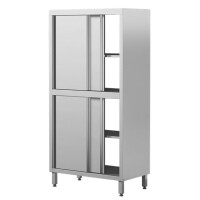Szafa przelotowa ze stali nierdzewnej z drzwiami suwanymi, dzielona, dwukomorowa, 2 półki, 1400x700x1800 mm | ASBER, SC8-147/18-2S-SD