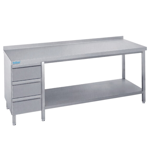 Stół do pracy 800x700x900 mm z półką, blokiem 3 szuflad i blatem z rantem tylnym | RILLING, ATZ 0708C S3L0