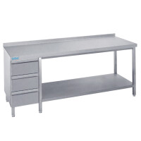 Stół do pracy 1000x700x900 mm z półką, blokiem 3 szuflad i blatem z rantem tylnym | RILLING, ATZ 0710C S3L0