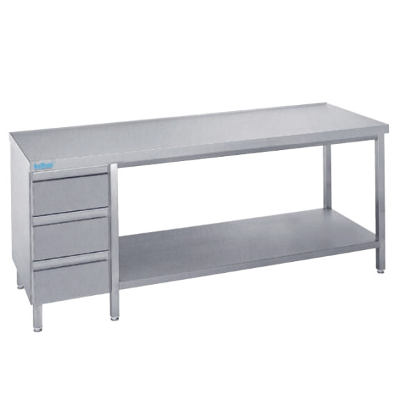 Podstawa stołu do pracy 1600x700x850 mm z półką, blokiem 3 szuflad i bez blatu | RILLING, ATZ 0716U S3L0