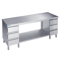 Stół do pracy 1600x700x900 mm z półką, 2 blokami 3 szuflad i blatem bez rantu tylnego | RILLING, ATZ 0716A S3B0