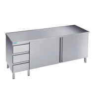Podstawa stołu do pracy 800x700x850 mm z 2 półkami, blokiem 3 szuflad, 2 drzwiami skrzydłowymi i bez blatu | RILLING, ASF 0708U S3L0