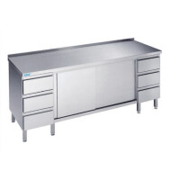 Stół do pracy 1800x700x900 mm z 2 półkami, 2 blokami 3 szuflad, 2 drzwiami przesuwnymi i blatem z rantem tylnym | RILLING, ASS 0718C S3B0