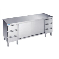 Podstawa stołu do pracy 1800x700x850 mm z 2 półkami, 2 blokami 3 szuflad, 2 drzwiami przesuwnymi i bez blatu | RILLING, ASS 0718U S3B0