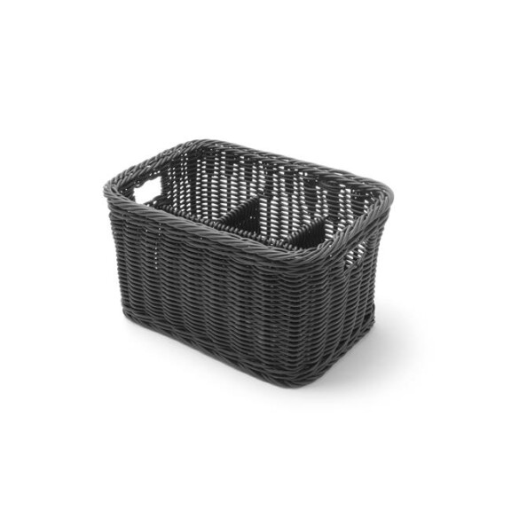 Koszyk na sztućce z 4 przegródkami czarny 260x180x150 mm | HENDI, 426074