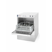 Zmywarka ze sterowaniem elektromechanicznym do szkła z dozownikiem detergentów i pompą spustową, 40x40 cm, 230 V | HENDI, 233023