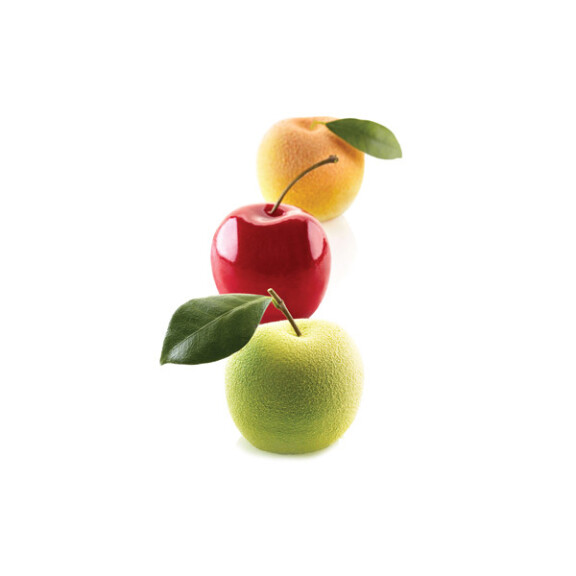 Zestaw form do przygotowania deseru na zimno - 5 szt., 115 ml, 60x55 mm - Mela, Ciliegia & Pesca 115 | SILIKOMART, 3D Fruits