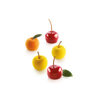 Zestaw form do przygotowania deseru na zimno - 15 szt., 30 ml, 39x30 mm - Mela, Ciliegia e Pesca 30 | SILIKOMART, 3D Fruits