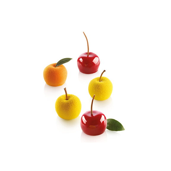 Zestaw form do przygotowania deseru na zimno - 15 szt., 30 ml, 39x30 mm - Mela, Ciliegia e Pesca 30 | SILIKOMART, 3D Fruits
