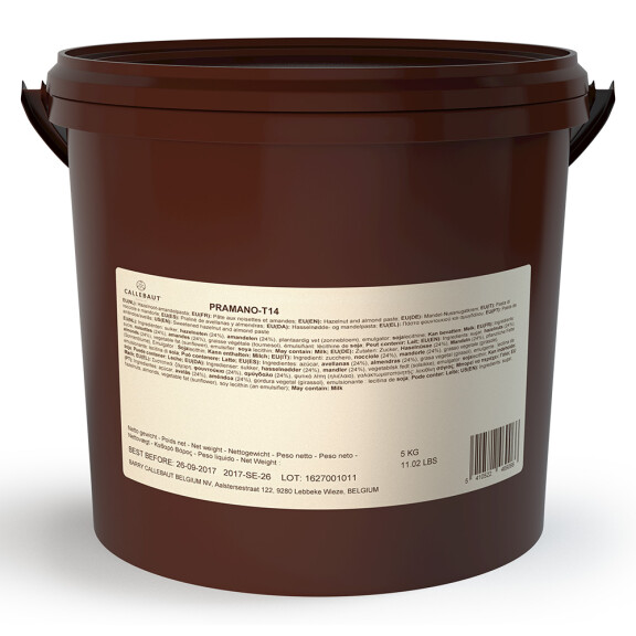 Pasta z prażonych migdałów 24% i orzechów laskowych 24%, 5 kg wiaderko | CALLEBAUT, PRAMANO-T14