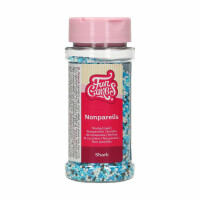 Posypka dekoracyjna Nonpareils 80 g, mix biały, czarny i niebieski | FUNCAKES, F51580