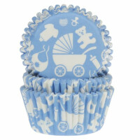 Papilotki do pieczenia babeczek śr. 5 cm, 50 szt. wzór niemowlak - niebieskie | HOUSE OF MARIE, HM5140