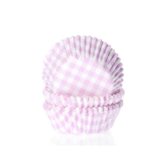 Papilotki do pieczenia babeczek śr. 5 cm, 50 szt. biało-różowa kratka | HOUSE OF MARIE, HM0190