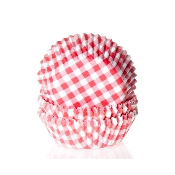 Papilotki do pieczenia babeczek śr. 5 cm, 50 szt. biało-czerwona kratka | HOUSE OF MARIE, HM0213