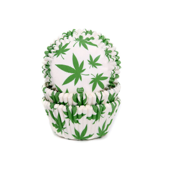 Papilotki do pieczenia babeczek śr. 5 cm, 50 szt. liście konopi | HOUSE OF MARIE, HM6130