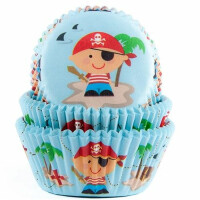 Papilotki do pieczenia babeczek śr. 5 cm, 50 szt. niebieskie z piratem | HOUSE OF MARIE, HM1845