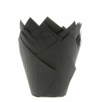 Papilotki tulipan do pieczenia babeczek śr. 5 cm, 36 szt. czarne | HOUSE OF MARIE, HM5591
