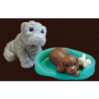 Piesek shar pei + kojec ze szczeniakiem, figurki z cukru, zielony | MAGMART, ZPS02