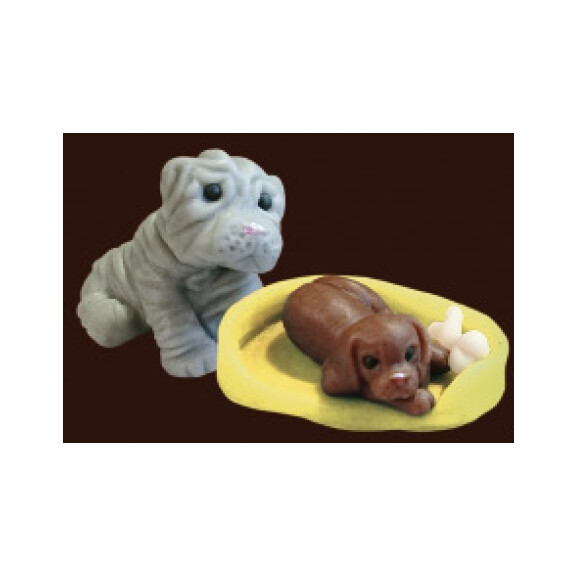 Piesek shar pei + kojec ze szczeniakiem, figurki z cukru, żółty | MAGMART, ZPS02