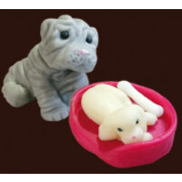 Piesek shar pei + kojec ze szczeniakiem, figurki z cukru, czerwony | MAGMART, ZPS02
