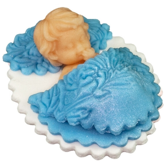Dzieciątko pod kołderką na chrzest, figurka z cukru 8,5 cm, niebieski | MAGMART, CH CH M N