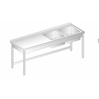 Stół przyścienny ze stali nierdzewnej z 2 zlewami 1600x700x850 mm | DORA METAL, DM-3010