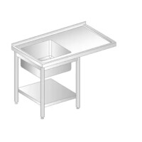Stół przyścienny ze stali nierdzewnej z miejscem na zmywarkę, zlewem i półką 1500x700x850 mm | DORA METAL, DM-3272