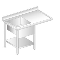 Stół przyścienny ze stali nierdzewnej z miejscem na zmywarkę, zlewem, półką, rantem puszkowym i kapinosem 1700x600x850 mm | DORA METAL, DM-S-3272