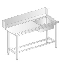 Stół załadowczy do zmywarek ze stali nierdzewnej ze zlewem 1300x760x850 mm | DORA METAL, DM-3247