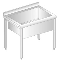 Stół przyścienny ze stali nierdzewnej z basenem jednokomorowym, rantem puszkowym i kapinosem 1200x700x850 mm , wys. komory = 400 mm | DORA METAL, DM-S