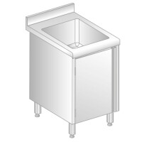 Umywalka przyścienna ze stali nierdzewnej z szafką, rantem puszkowym i kapinosem 500x600x850 mm | DORA METAL, DM-S-3231