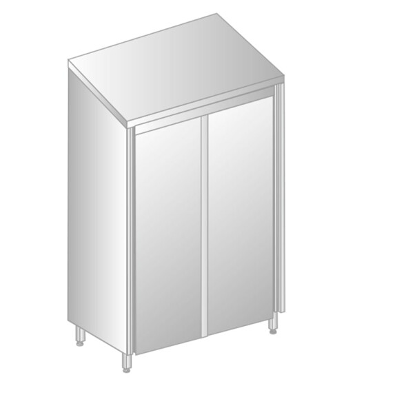 Szafa magazynowa podwójna z dachem skośnym ze stali nierdzewnej, drzwiami suwanymi i półkami przestawnymi 1200x700x2000 mm | DORA METAL, DM-3310.05
