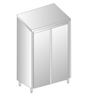 Szafa magazynowa podwójna z dachem skośnym ze stali nierdzewnej, drzwiami suwanymi i półkami przestawnymi 1400x700x2000 mm | DORA METAL, DM-3310.05
