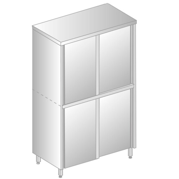 Szafa przelotowa podwójna ze stali nierdzewnej z drzwiami suwanymi, dzieloną komorą i półkami 800x600x2000 mm | DORA METAL, DM-3309.02