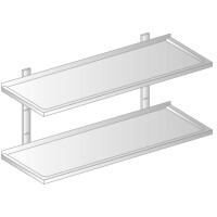 Półka wisząca przestawna ze stali nierdzewnej podwójna z powierzchnią wklęsłą 800x300x700 mm | DORA METAL, DM-3504