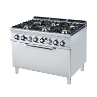 Kuchnia gazowa z piekarnikiem statycznym z możliwością umieszczenia specjalnego pojemnika 4+3x7+2x10 kW, 1200x900x900 mm | RM GASTRO, CF6 - 912 G