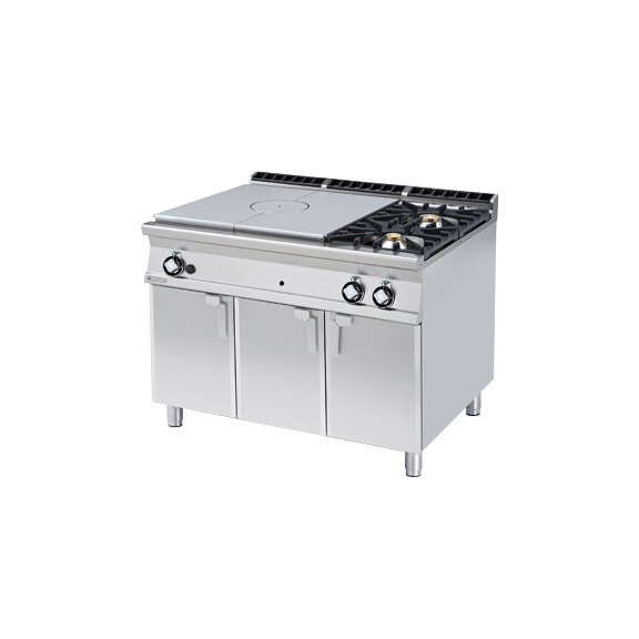 Kuchnia gazowa z płytą żeliwną, palnikami i szafką 12+10+7 kW, 1200x900x900 mm, płyta 790x730 mm | RM GASTRO, TP2 - 912 G