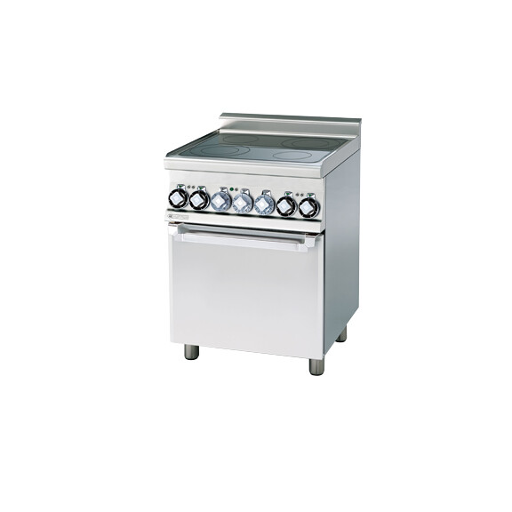 Kuchnia ceramiczna z piekarnikiem konwekcyjnym 2x1,2+2x1,8 kW, płyty Ø 15 cm i Ø 18 cm, 600x600x900 mm | RM GASTRO, CFMC4 - 66 ET