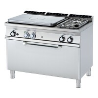 Kuchnia gazowa z płytą żeliwną, palnikami i piekarnikiem 12+5,5+7,5 kW, płyta: 770x570 mm, 1200x700x900 mm | RM GASTRO, TPF2 - 712 G/P